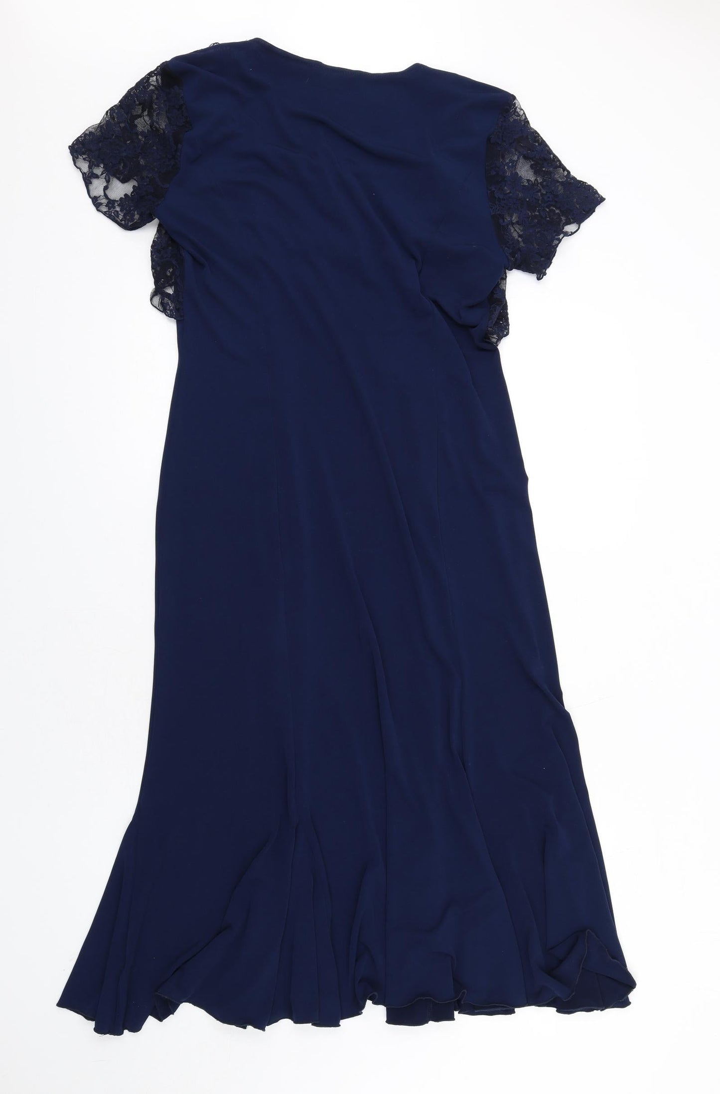 Lily Rose Womens Blue Polyester A-Line Size 14 Square Neck Pullover - Lace Sleeves