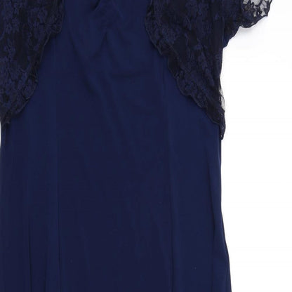 Lily Rose Womens Blue Polyester A-Line Size 14 Square Neck Pullover - Lace Sleeves