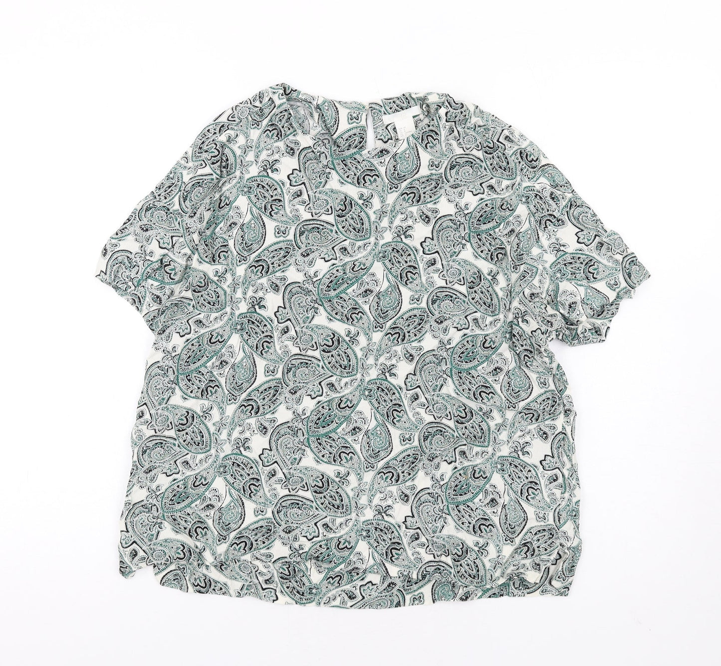 H&M Womens Green Paisley Viscose Basic T-Shirt Size 10 Round Neck