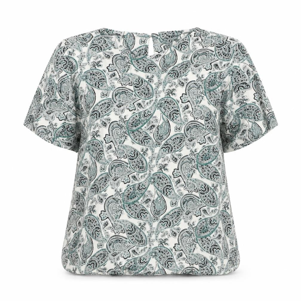 H&M Womens Green Paisley Viscose Basic T-Shirt Size 10 Round Neck