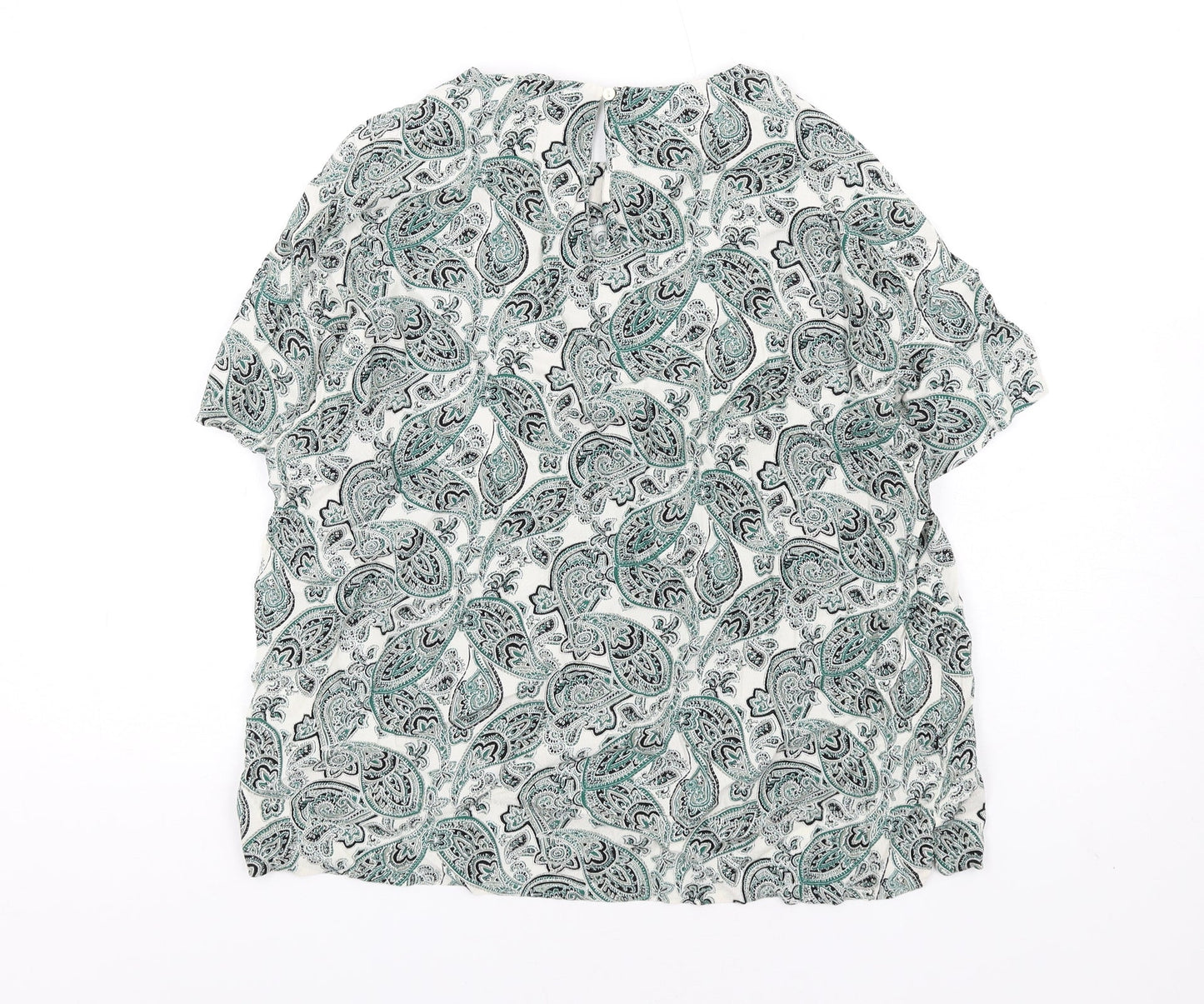 H&M Womens Green Paisley Viscose Basic T-Shirt Size 10 Round Neck