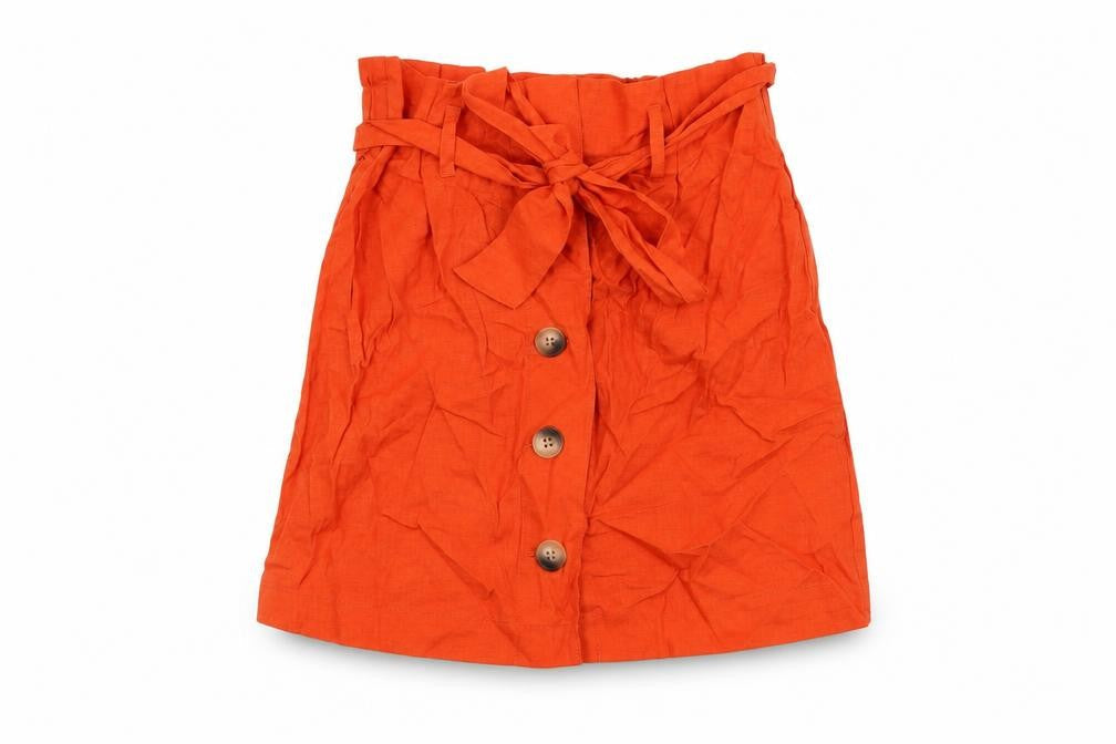 Topshop Womens Orange Linen A-Line Skirt Size 6 Button