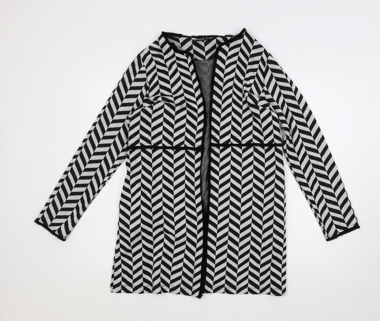 Wallis Womens Black V-Neck Geometric Polyester Cardigan Jumper Size S - Open