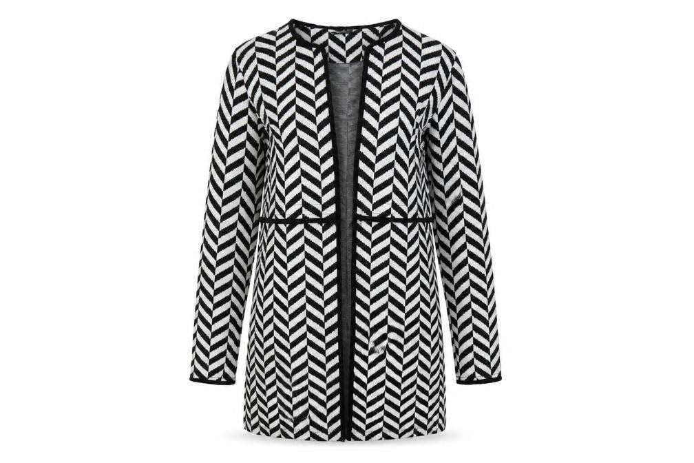 Wallis Womens Black V-Neck Geometric Polyester Cardigan Jumper Size S - Open