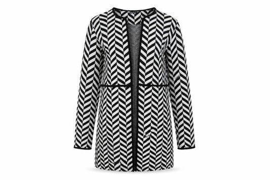 Wallis Womens Black V-Neck Geometric Polyester Cardigan Jumper Size S - Open