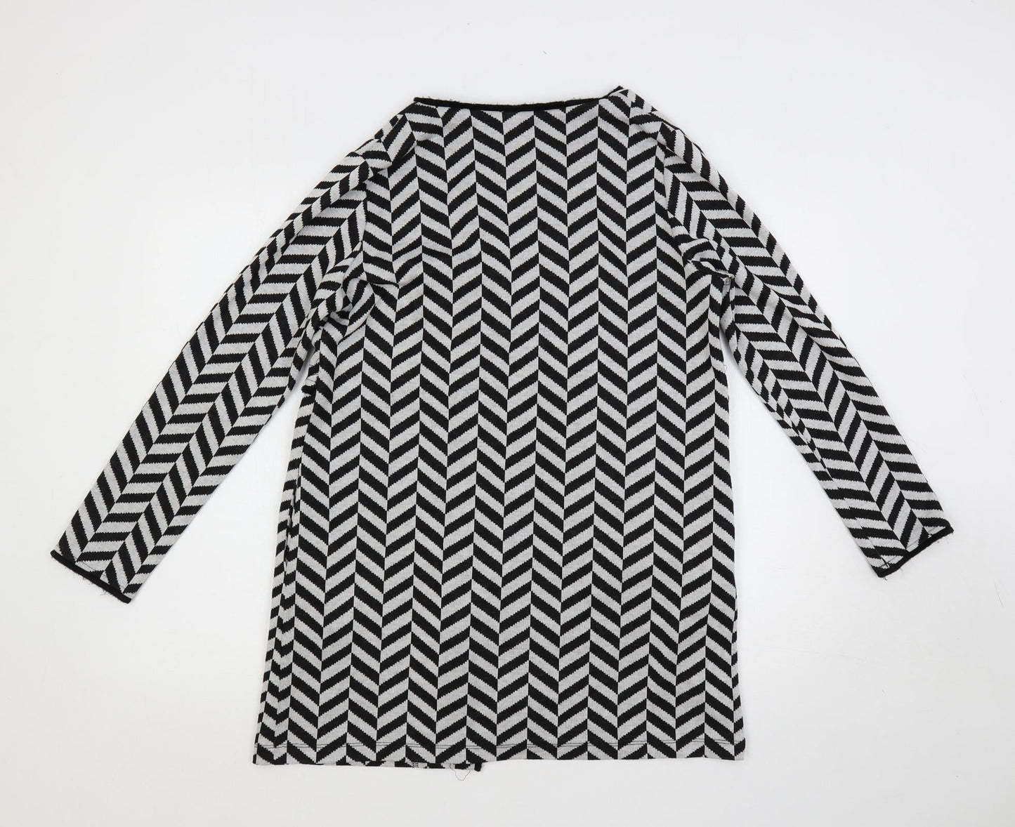 Wallis Womens Black V-Neck Geometric Polyester Cardigan Jumper Size S - Open
