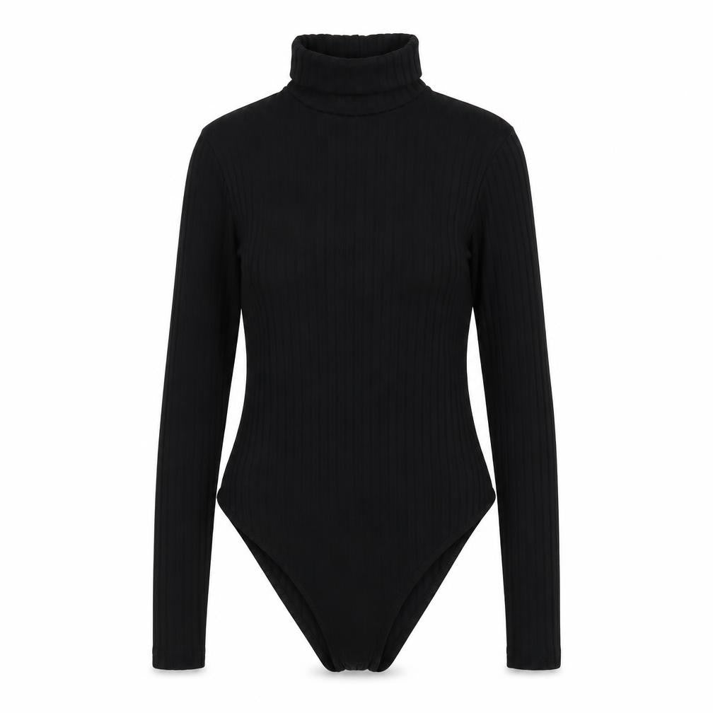 Boohoo Womens Black Polyester Bodysuit One-Piece Size 8 Snap - Ribbed