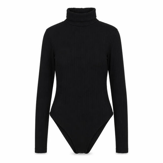 Boohoo Womens Black Polyester Bodysuit One-Piece Size 8 Snap - Ribbed