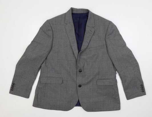 Marks and Spencer Mens Grey Plaid Polyester Jacket Sport Coat Size 46 Regular