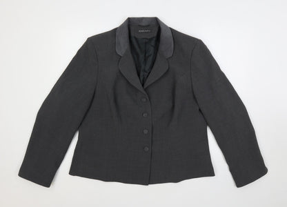 Front view of Alex & Co. women’s grey varsity jacket blazer, size UK 20, button