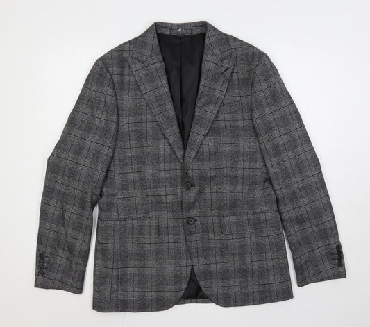Marks and Spencer Mens Grey Plaid Polyester Jacket Suit Jacket Size 38 Regular