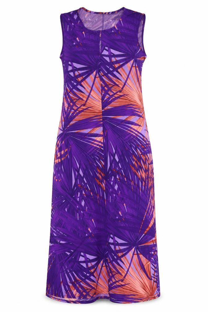 Anthony Studio Womens Purple Geometric Polyester Maxi Size L Round Neck Pullover