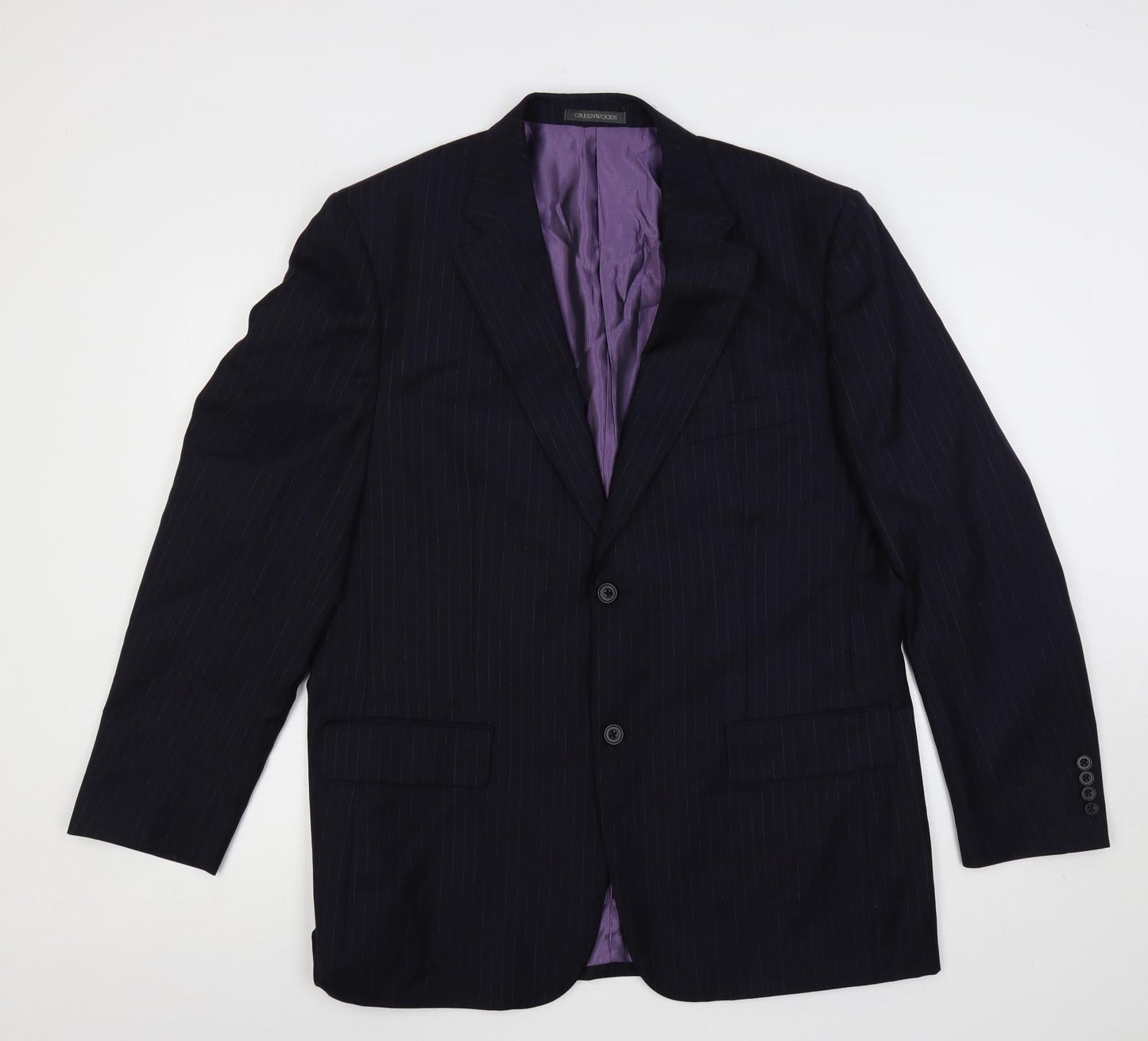 Greenwoods Mens Blue Striped Wool Jacket Suit Jacket Size 44 Regular