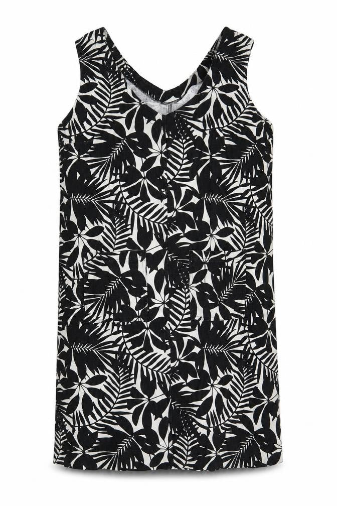 Amara Reya Womens Black Floral Linen Shift Size 12 V-Neck Pullover