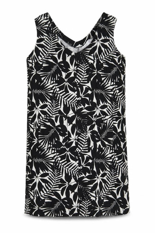Amara Reya Womens Black Floral Linen Shift Size 12 V-Neck Pullover