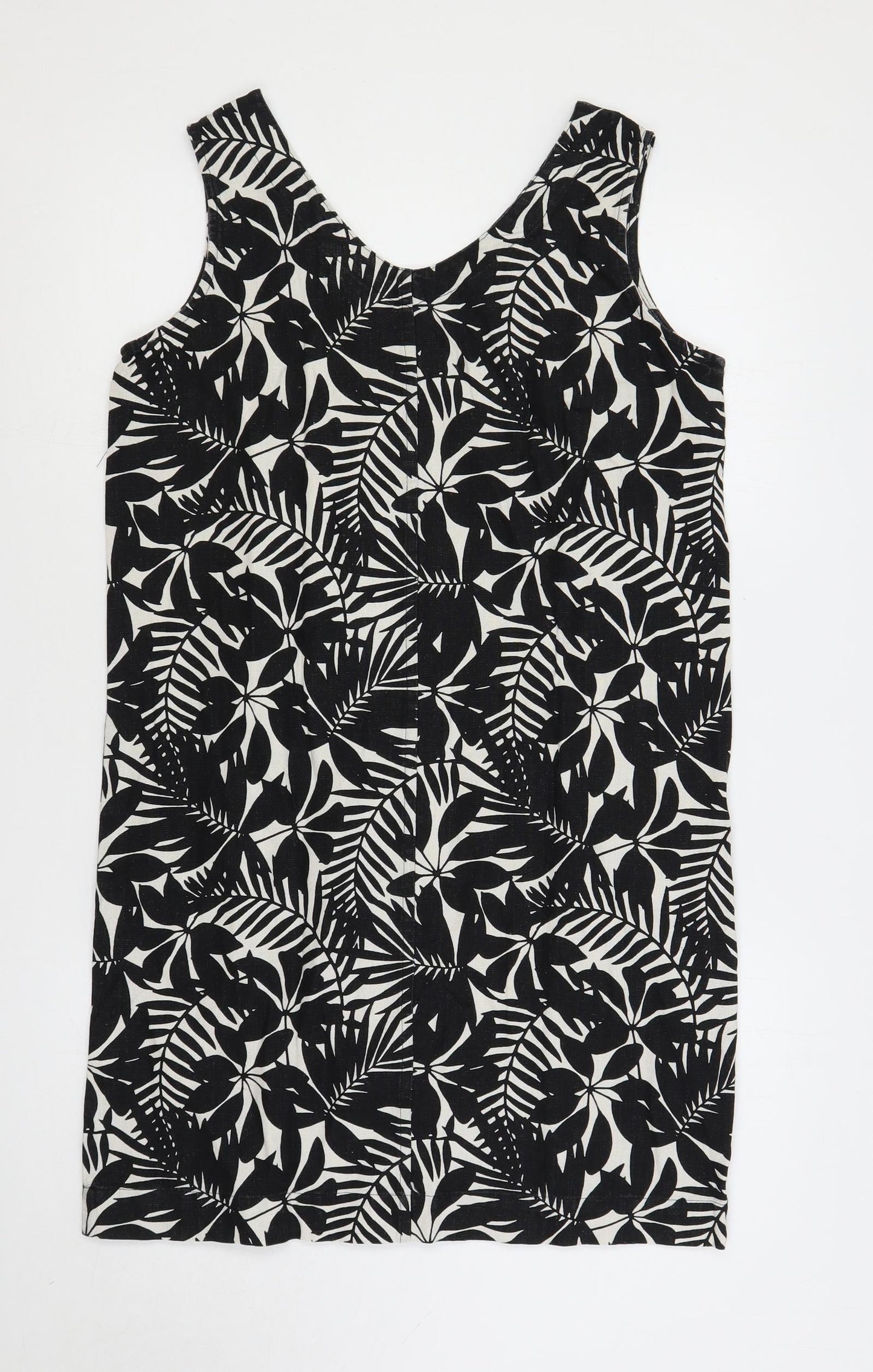 Amara Reya Womens Black Floral Linen Shift Size 12 V-Neck Pullover