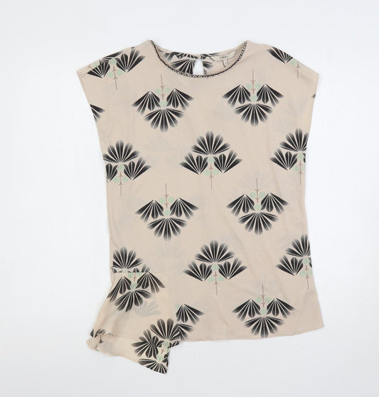 NEXT Womens Beige Geometric Polyester Basic Blouse Size 8 Round Neck - Embellished Neckline