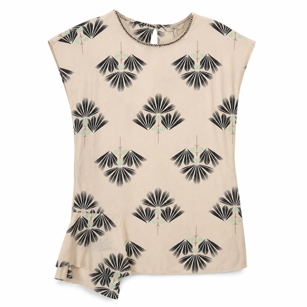 NEXT Womens Beige Geometric Polyester Basic Blouse Size 8 Round Neck - Embellished Neckline