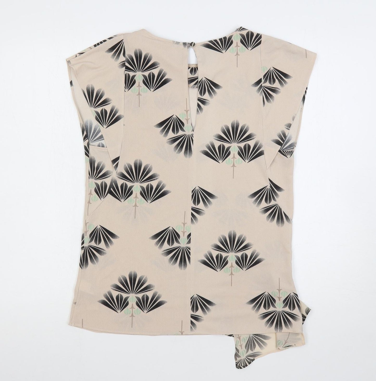 NEXT Womens Beige Geometric Polyester Basic Blouse Size 8 Round Neck - Embellished Neckline