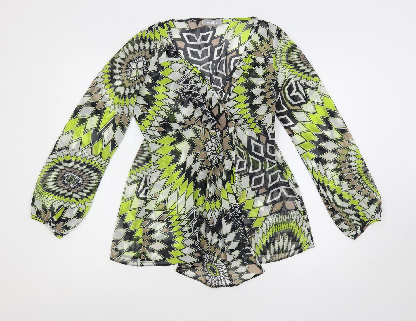 Wallis Womens Green Geometric Polyester Basic Blouse Size S V-Neck - Sheer