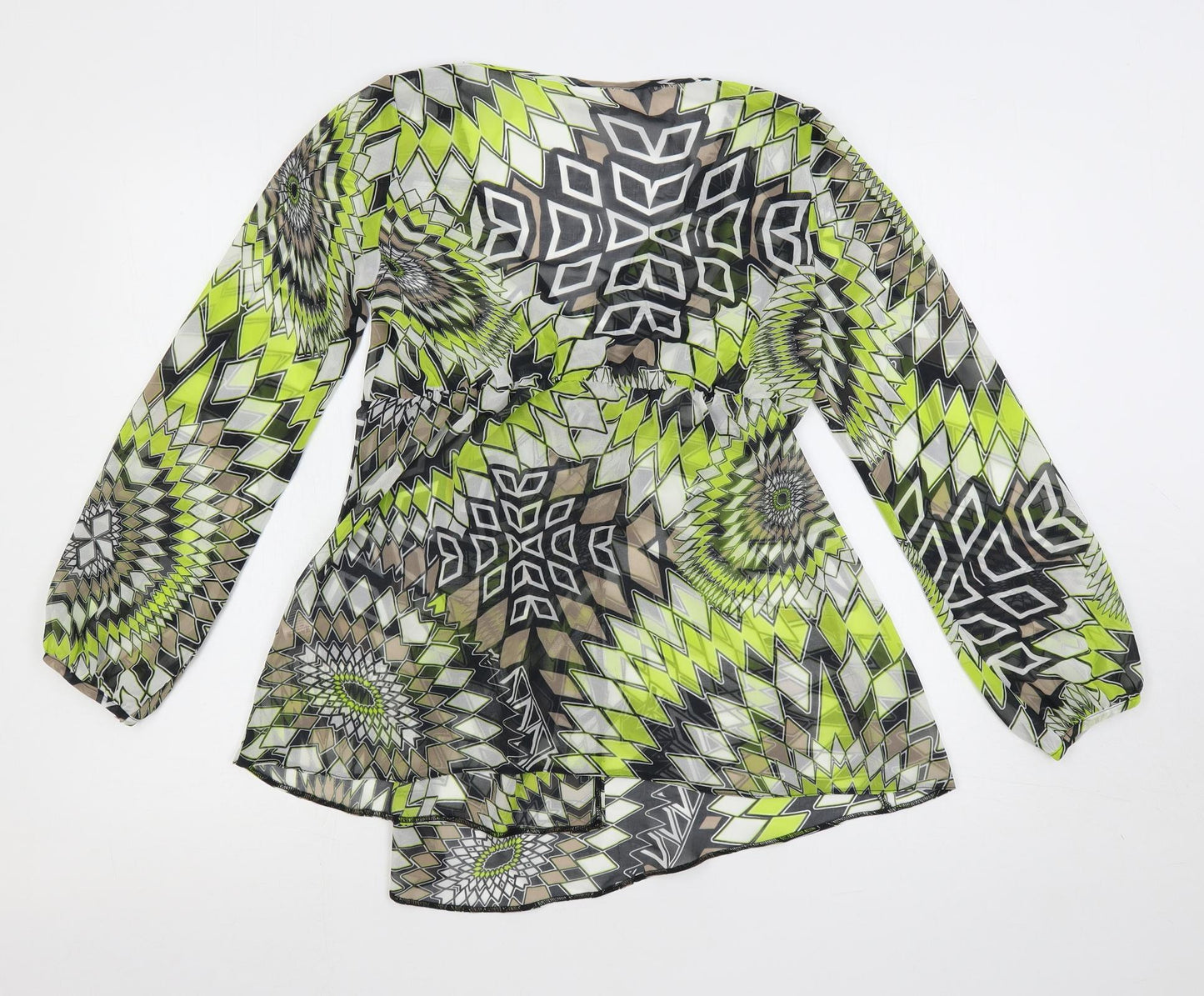 Wallis Womens Green Geometric Polyester Basic Blouse Size S V-Neck - Sheer