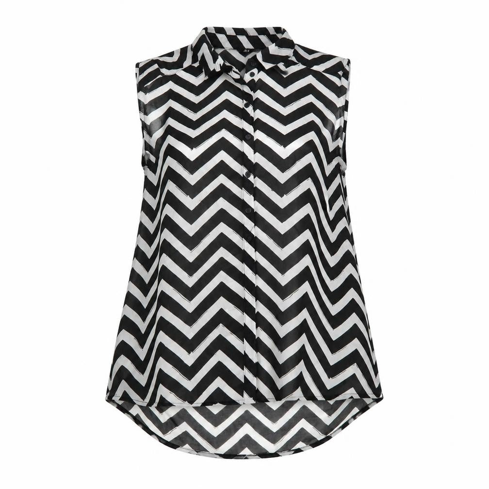 H&M Womens Black Geometric Polyester Basic Button-Up Size 8 Collared - Sheer