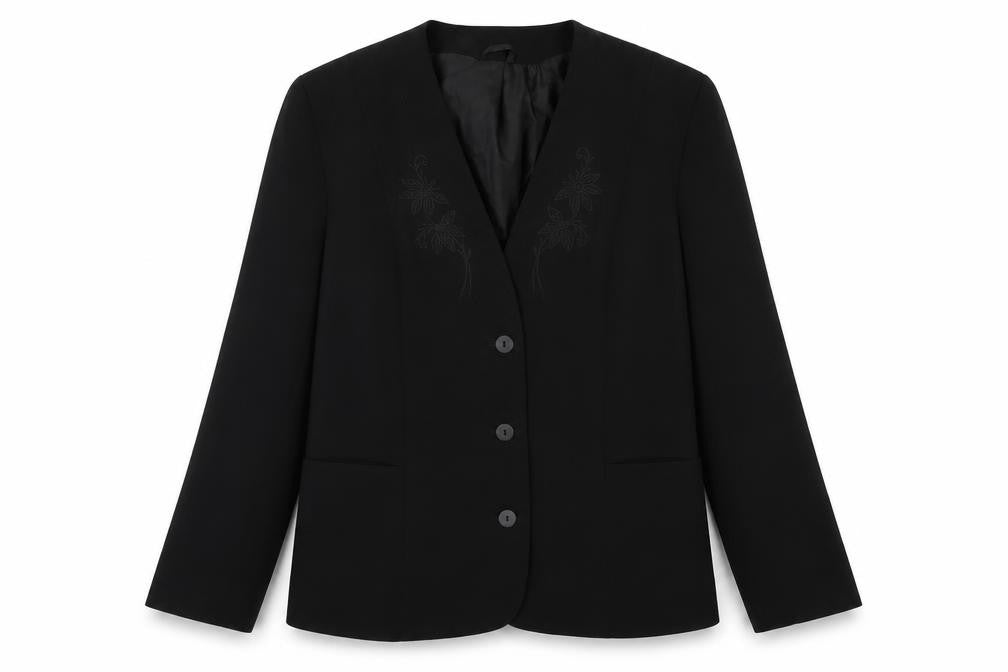 Classic Woman Womens Black Jacket Blazer Size 14 Button - Embroidered