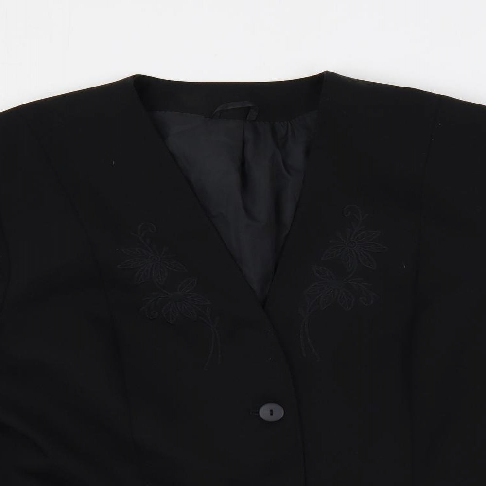 Classic Woman Womens Black Jacket Blazer Size 14 Button - Embroidered