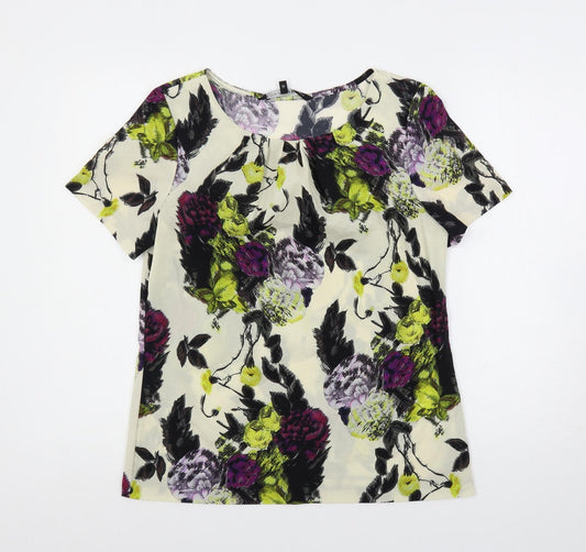 Betty Jackson Womens Multicoloured Floral Polyester Basic Blouse Size 12 Boat Neck
