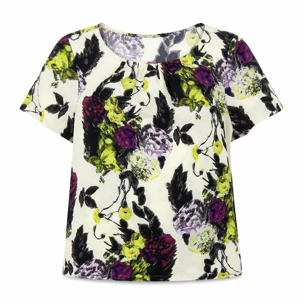 Betty Jackson Womens Multicoloured Floral Polyester Basic Blouse Size 12 Boat Neck