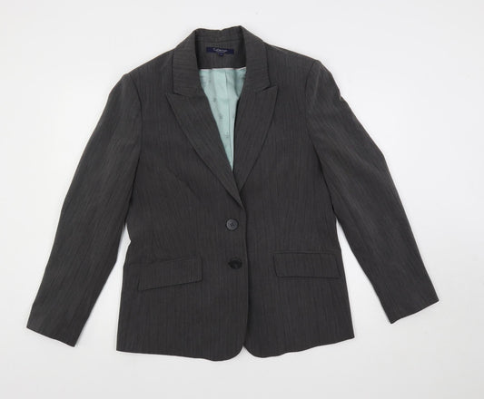 Debenhams Womens Grey Striped Jacket Blazer Size 16 Button