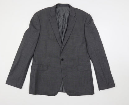 Additional front view of French Connection men’s grey striped wool jacket suit jacket, size 42, regular