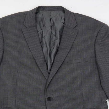 Close-up detail of French Connection men’s grey striped wool jacket suit jacket, size 42, regular