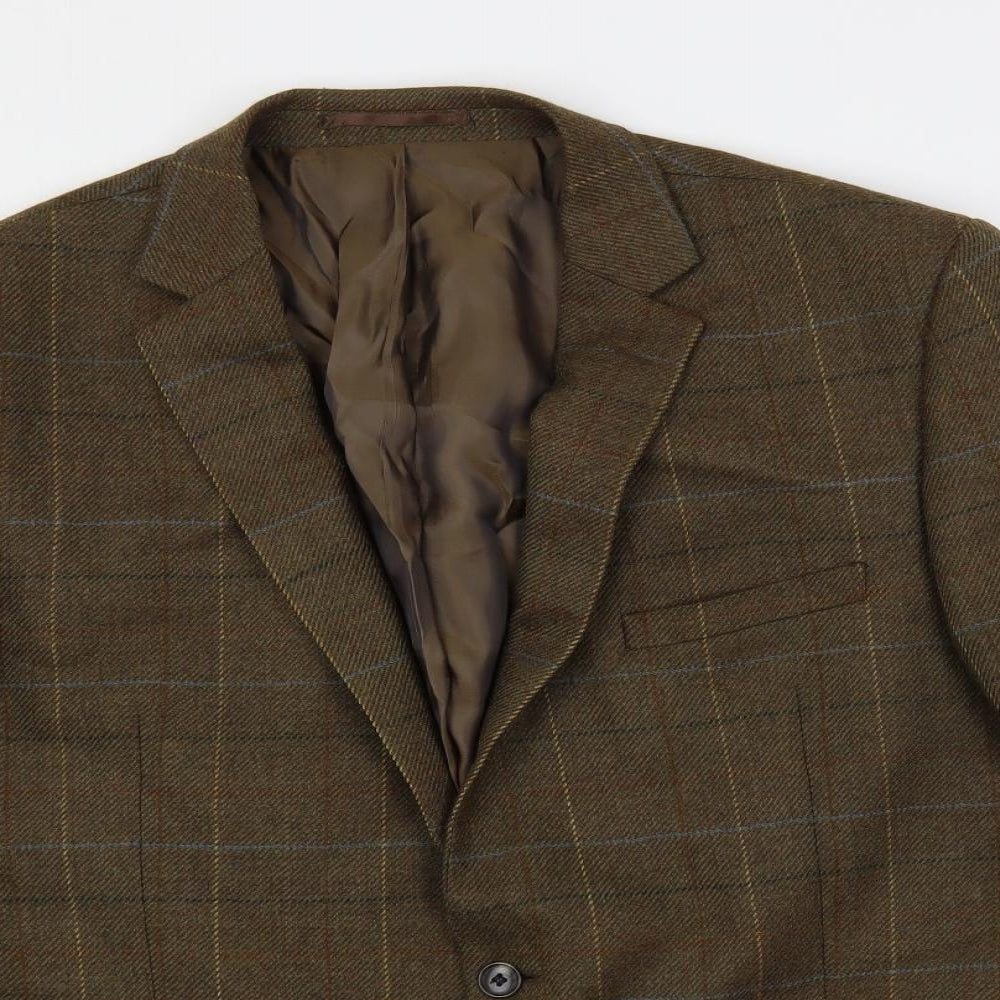Blazer Mens Brown Plaid Wool Jacket Blazer Size 44 Regular