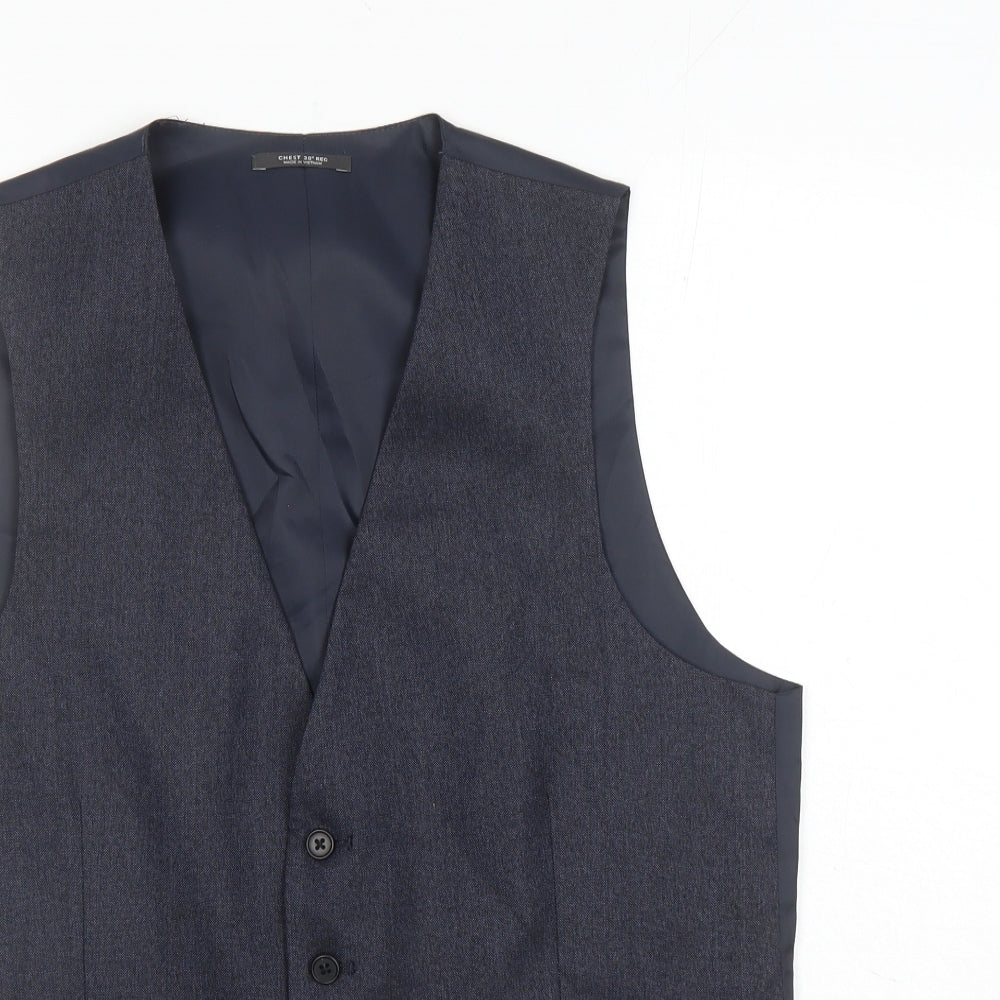 Marks and Spencer Mens Blue Polyester Jacket Suit Waistcoat Size 38 Regular