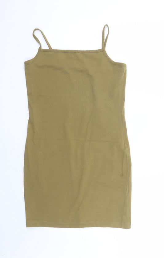 Weekday Womens Green Cotton Tank Dress Size M Square Neck Pullover
