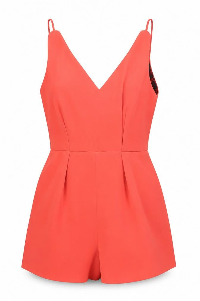 Topshop Womens Red Polyester Playsuit One-Piece Size 8 Zip