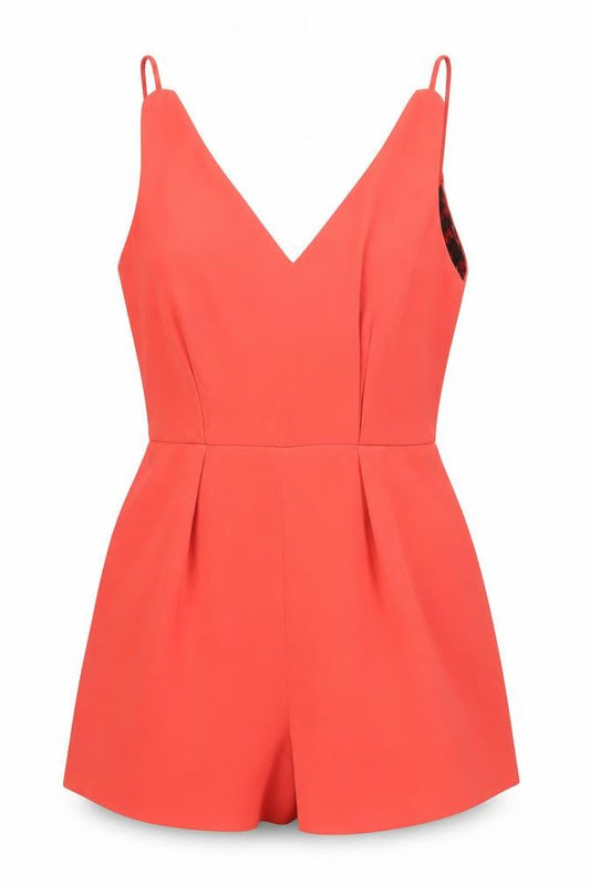 Topshop Womens Red Polyester Playsuit One-Piece Size 8 Zip