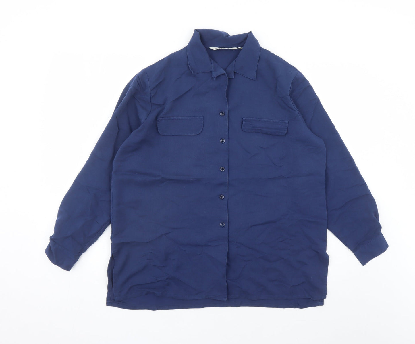 Holmewood Womens Blue Cotton Basic Button-Up Size 14 Collared