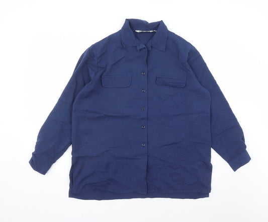 Holmewood Womens Blue Cotton Basic Button-Up Size 14 Collared