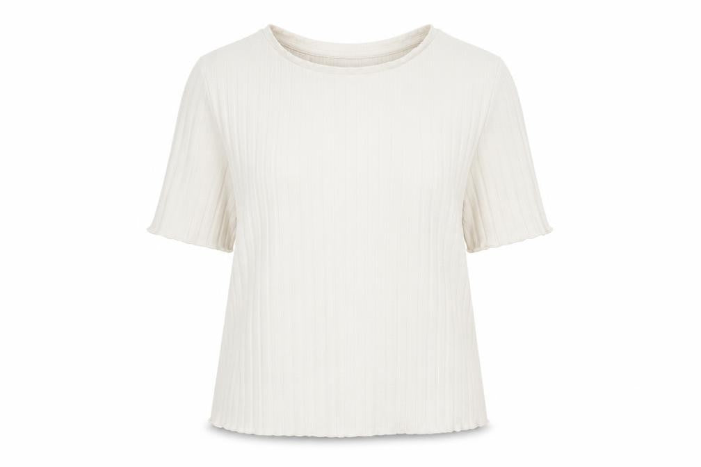 Limited Edition Womens Ivory Cotton Basic T-Shirt Size 14 Round Neck