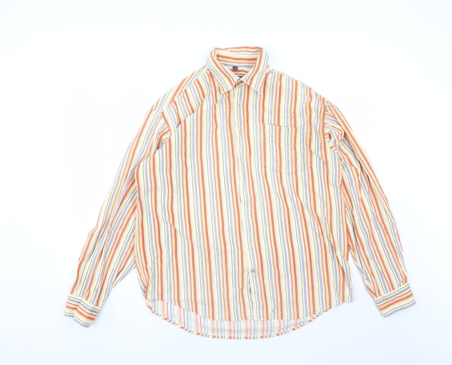 Barisal Mens Multicoloured Striped Cotton Button-Up Size M Collared Button