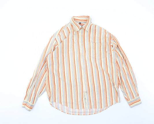 Barisal Mens Multicoloured Striped Cotton Button-Up Size M Collared Button