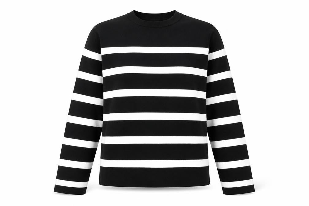 Marks & Spencer Womens Black Round Neck Striped Cotton Pullover Jumper Size M