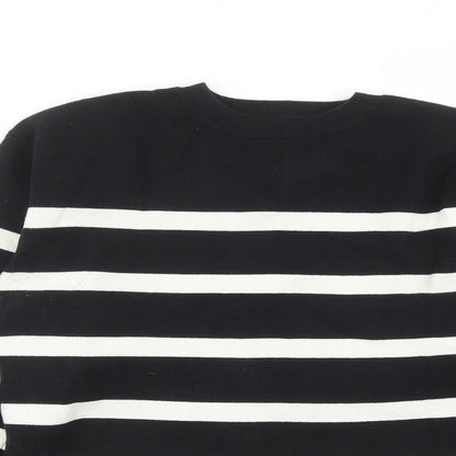 Marks & Spencer Womens Black Round Neck Striped Cotton Pullover Jumper Size M