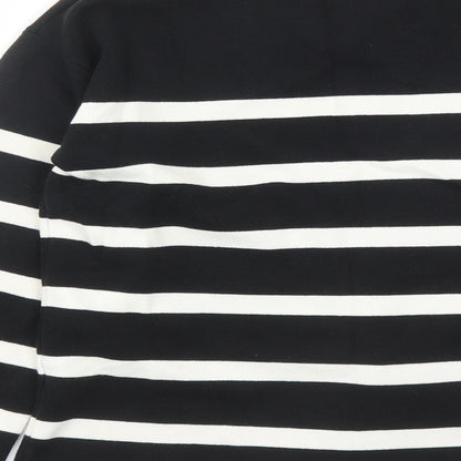 Marks & Spencer Womens Black Round Neck Striped Cotton Pullover Jumper Size M