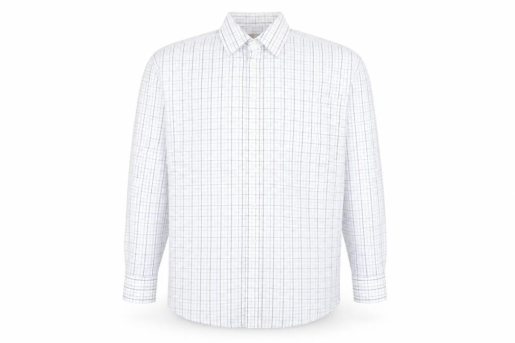 Marks & Spencer Mens White Check Polyester Button-Up Size 16.5 Collared Button