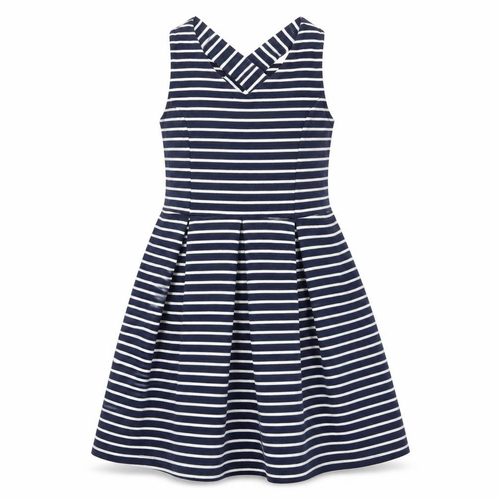 Zunie Girls Blue Striped Polyester A-Line Size 14 Years Scoop Neck Snap - Bow