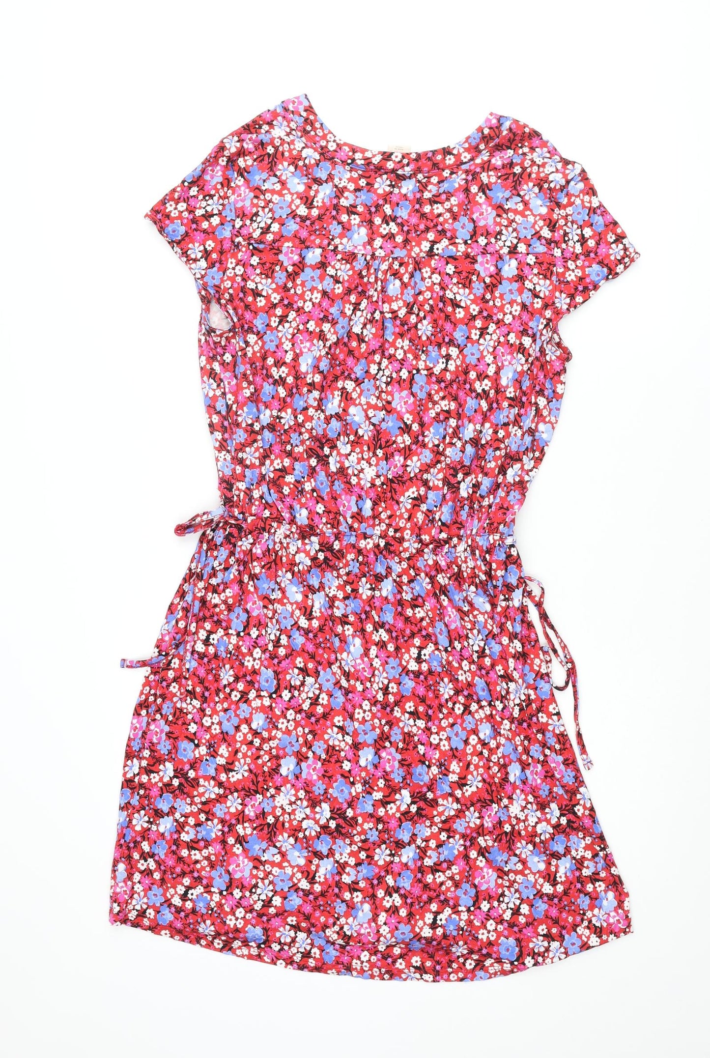 Mauvette Womens Multicoloured Floral Viscose Shift Size 14 V-Neck Pullover - Drawstring