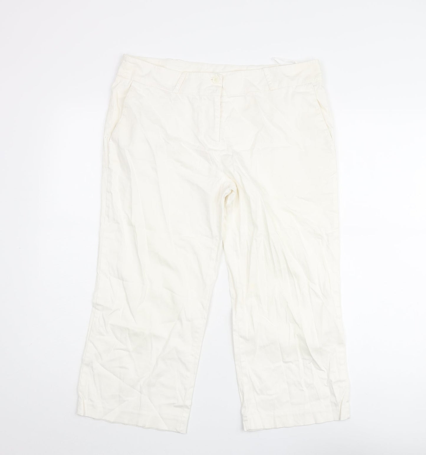 Editions Womens White Cotton Cropped Trousers Size 12 L21 in Regular Zip